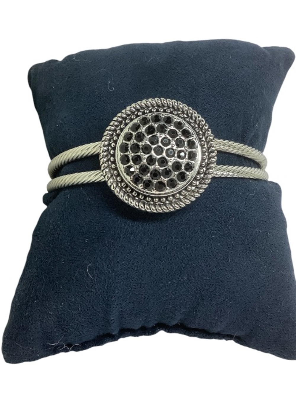 Silver-Tone Round Pave Cable Bracelet - Women Jewelry